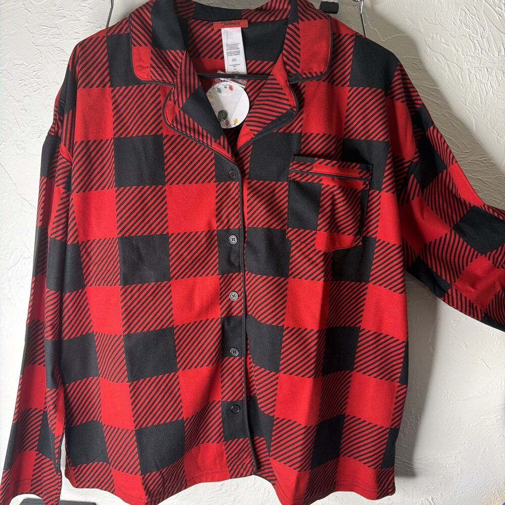 Jolly Jammies-Men-L-Christmas 2-Piece Pajama Set Flannel Red/Black Buffalo Check